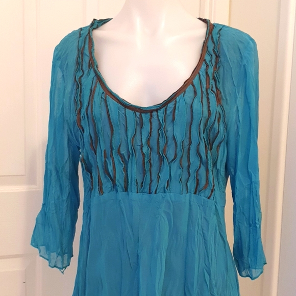 Crossroads Torquious and Brown ruffled Top 100% Polyester Size 18 - Picture 3 of 8